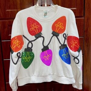 🎄Queen Of Sparkles S (Oversized) Christmas Lights Sequined Sweatshirt EUC